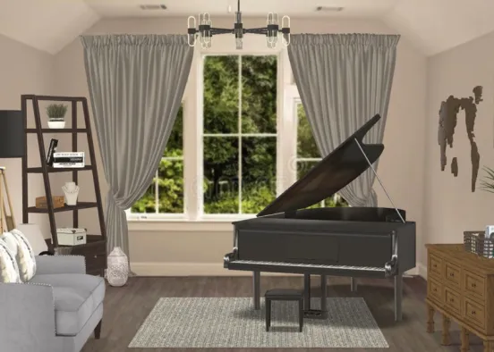 Piano Living Room Design Rendering