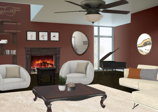 Rich Earth-Toned Living Room Design Rendering