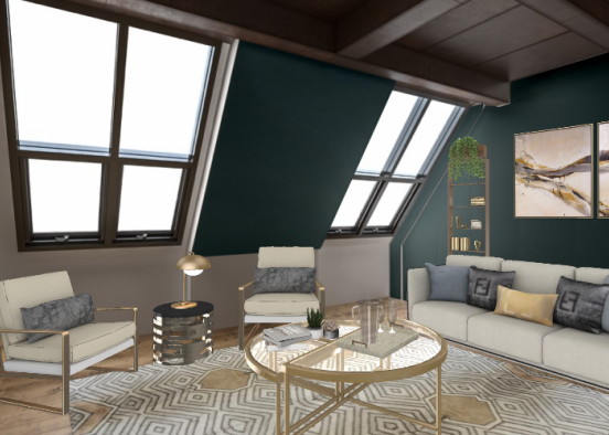 Deep Blue/Green Living Space  Design Rendering
