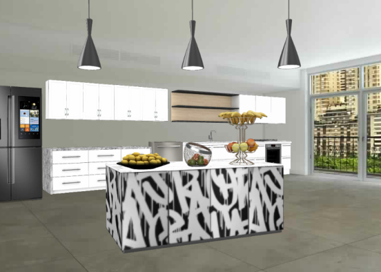 la  cocina blanca y negra Design Rendering