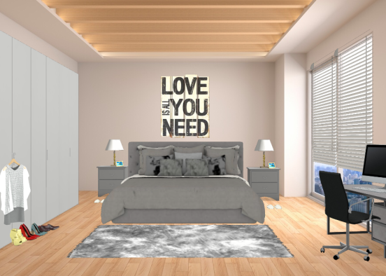 Gray coloured bedroom Design Rendering