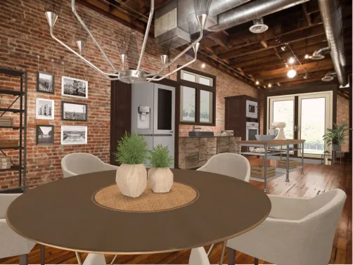 exposed brick kitchen