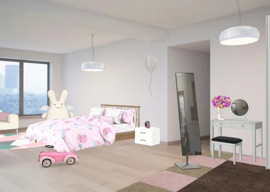 Girly Pink/ White Room Design Rendering