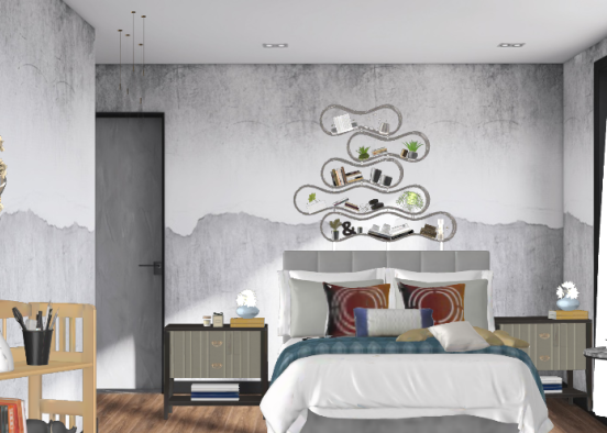 Industrial boho bedroom Design Rendering