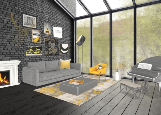 #livingroom#yellow-grey Design Rendering