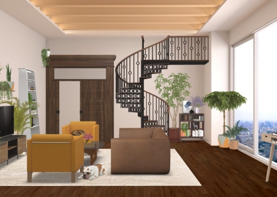 loft living room Design Rendering