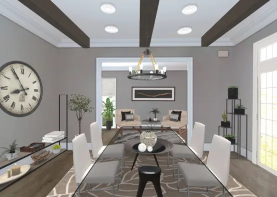 dining room and living room.  Design Rendering