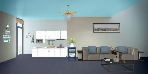 Simple Flat Living Room & Kitchen