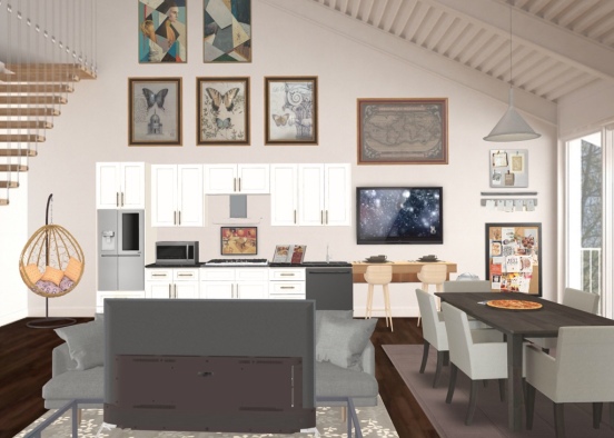 Living room+Dining room+Kitchen! 😁 Design Rendering