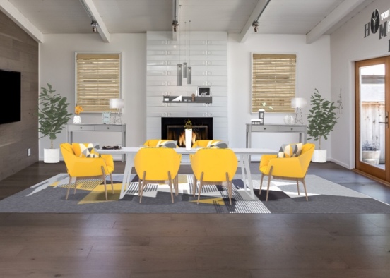 modern yellow and gray dining room Design Rendering