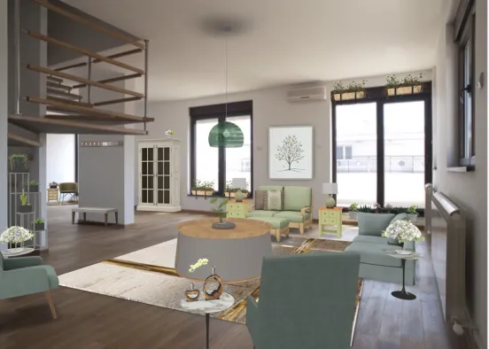 the green living room  Design Rendering