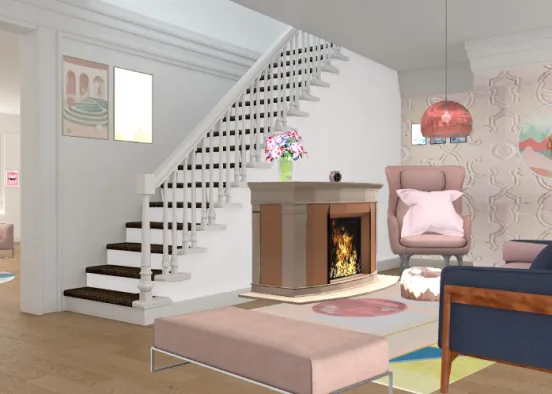 Pink subtle living room  Design Rendering