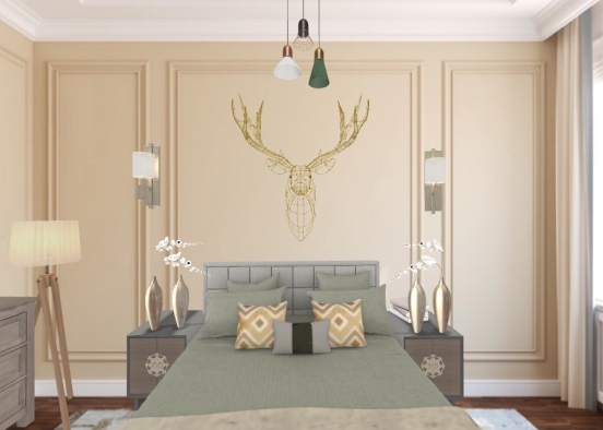 Bedroom • Grey • Plants Design Rendering