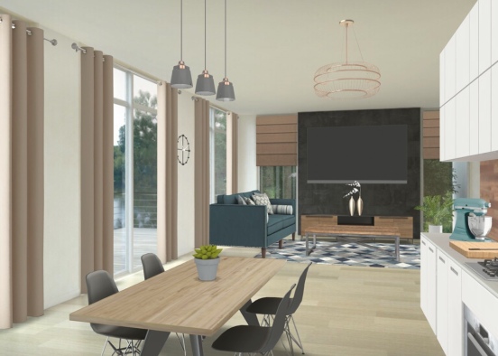 Modern Living - kitchen room Design Rendering
