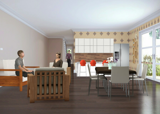 Cozinha e sala de estar  Design Rendering