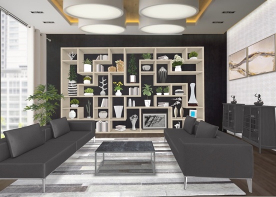Modern Black and White livingroom  Design Rendering