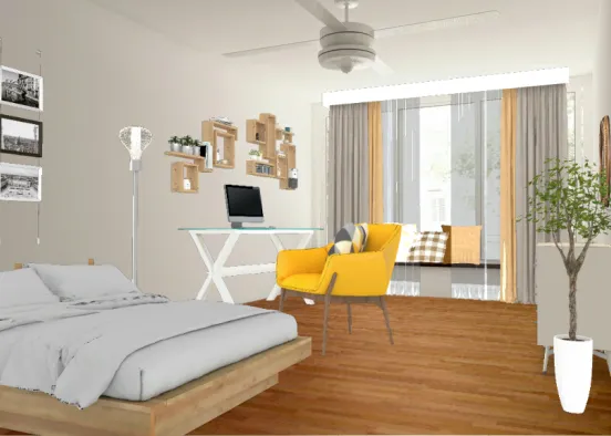Fresh minimalist bedroom Design Rendering