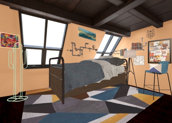 industrial bedroom  Design Rendering