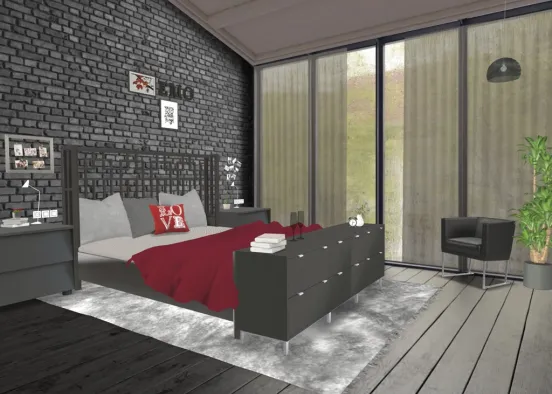 Black bedroom Design Rendering