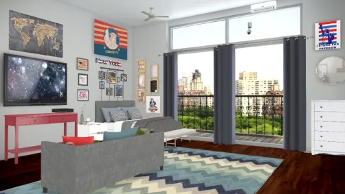 red white blue room