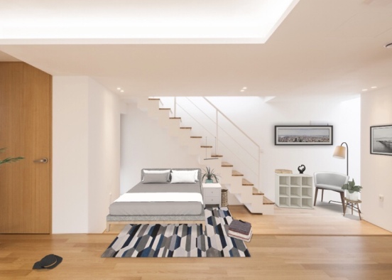 Modern Basement Bedroom Design Rendering