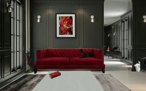 Red and black living room