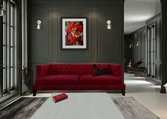 Red and black living room Design Rendering