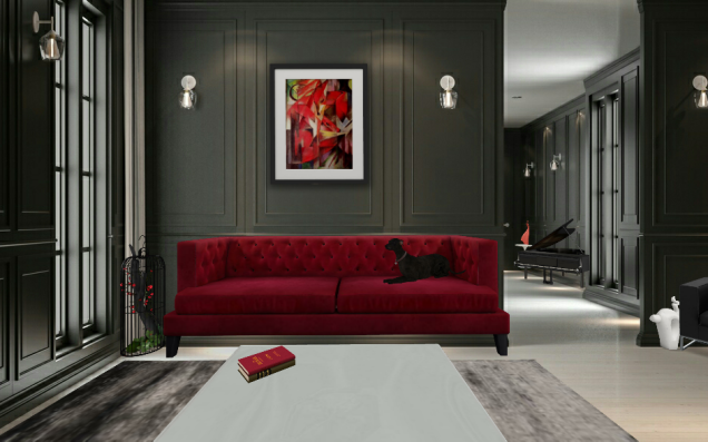 Red and black living room