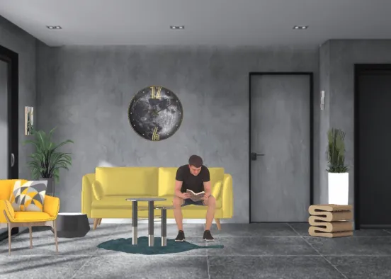 living room with a bit of yellow Design Rendering