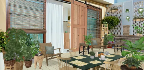 Patio Exterior #tree&plants #table #naturalWoodContest #Wood  #coffetable