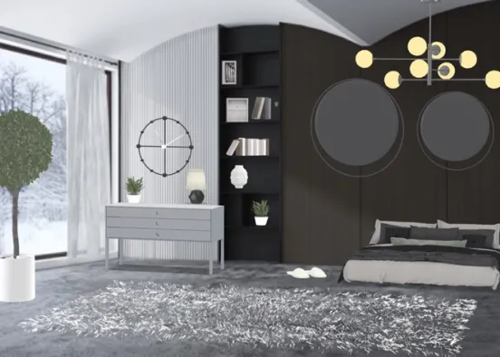 modern black and white bedroom Design Rendering