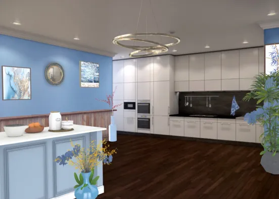 blue kitchen  Design Rendering