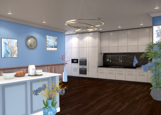 blue kitchen  Design Rendering
