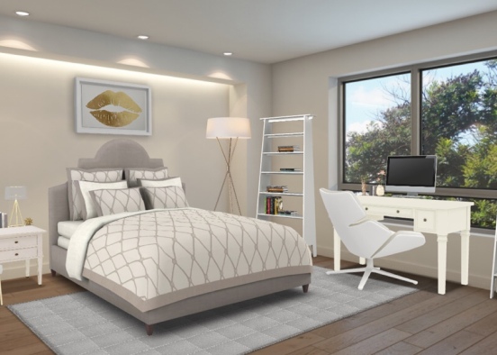bedroom white with pops of gold  Design Rendering