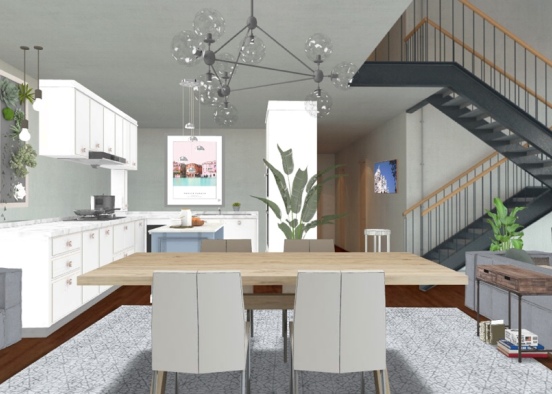 kitchen, dining room, living room  Design Rendering