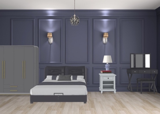 Purple and Black Bed Room Design Rendering