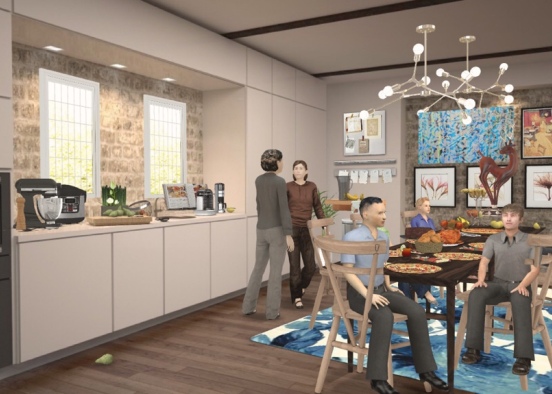 Thanksgiving Decorated Kitchen and Dining Room Design Rendering
