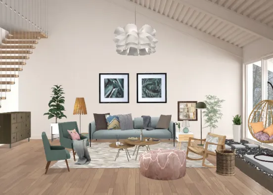Scandinavian green living room Design Rendering