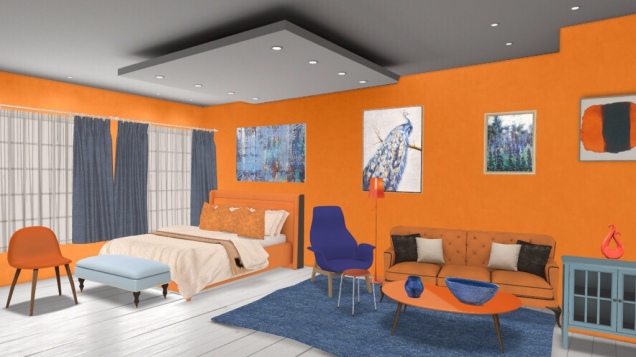 blue and orange bedroom