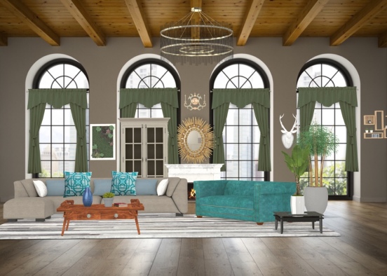 Living Room with plants and Decoration Design Rendering