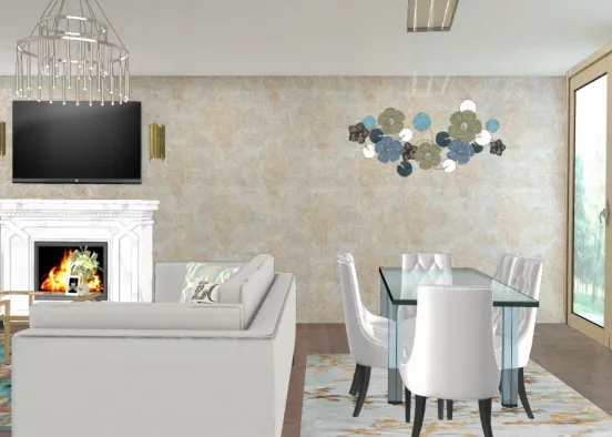 Blue sky living and dining room Design Rendering