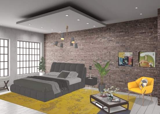 a nice grey bedroom, with a sitting area and coffee table.  comment what your favorite app is! 🌹 Design Rendering