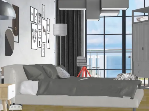 Grey Up Close Bedroom! 