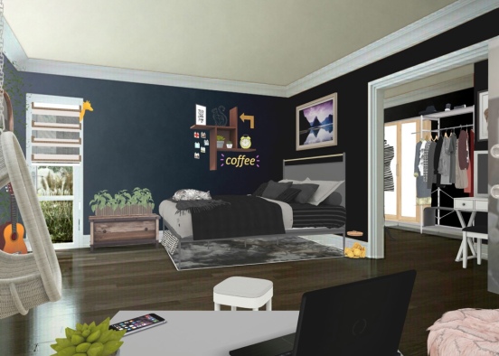 dream black bedroom for a teen Design Rendering