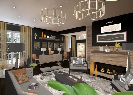 Gold and Grey Living Room  Design Rendering