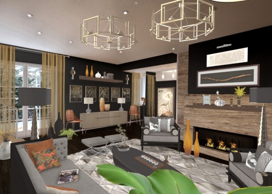 Gold and Grey Living Room  Design Rendering