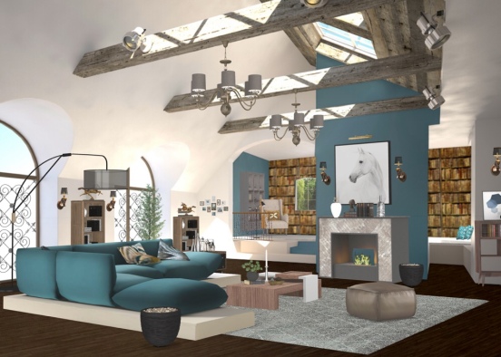 Living Room With Teal Accents  Design Rendering