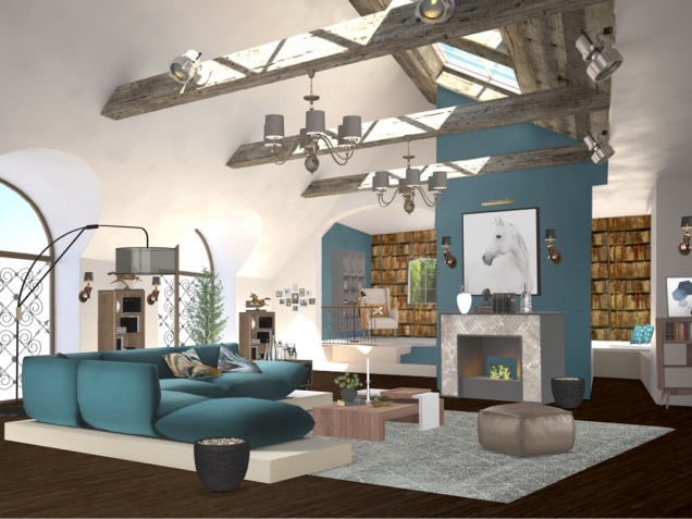 Living Room With Teal Accents 