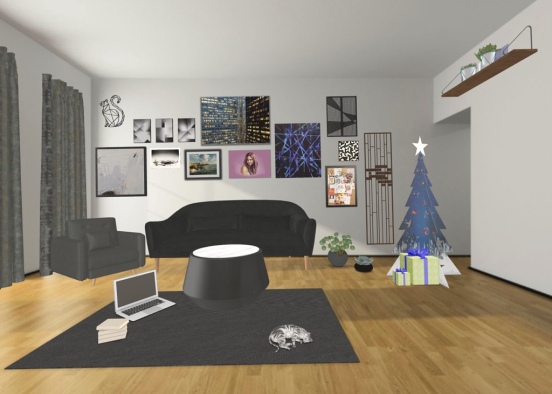 black and white living room  Design Rendering