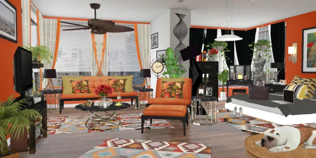 Living and Bedroom orange color theme